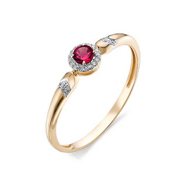 Кольцо из красного золота с бриллиантами и рубином (042004)