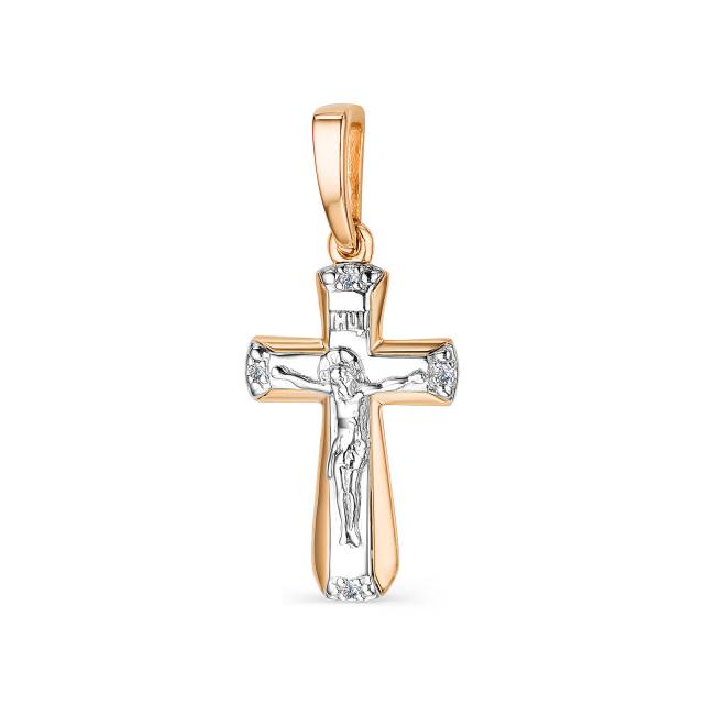 Кулон крест из комбинированного золота с бриллиантами (061144)