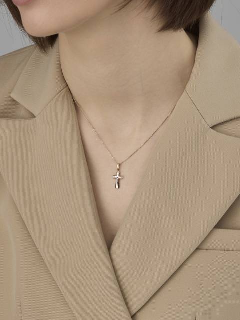 Кулон крест из комбинированного золота с бриллиантами (061144)