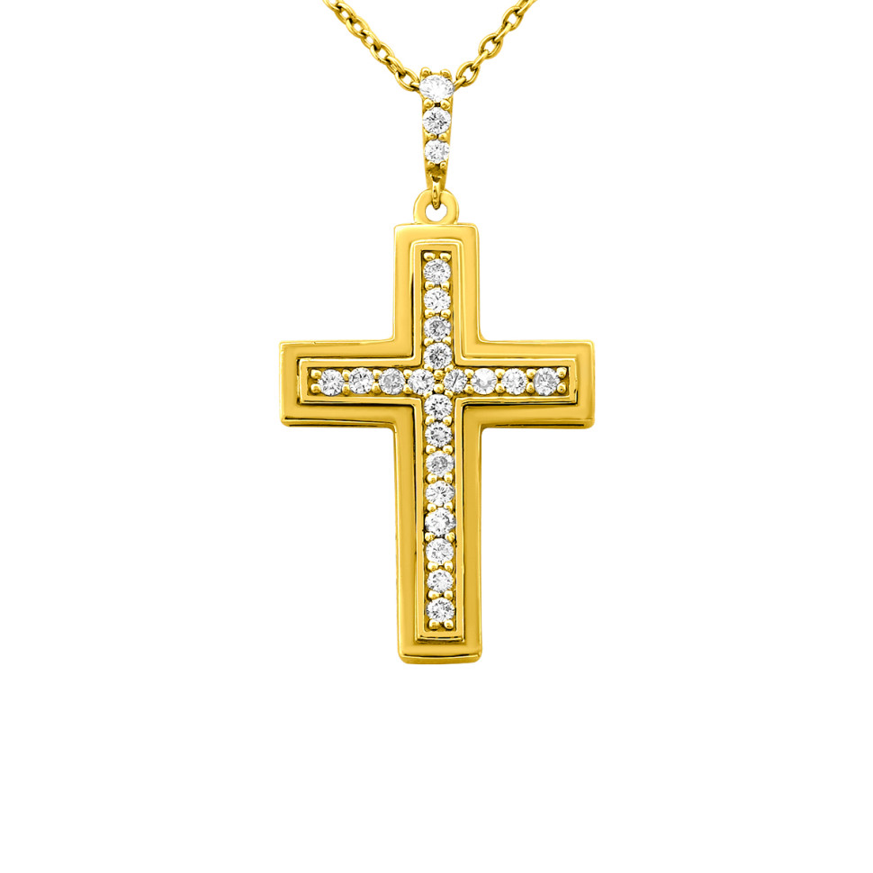 Колье Крест из жёлтого золота с бриллиантами (027547)