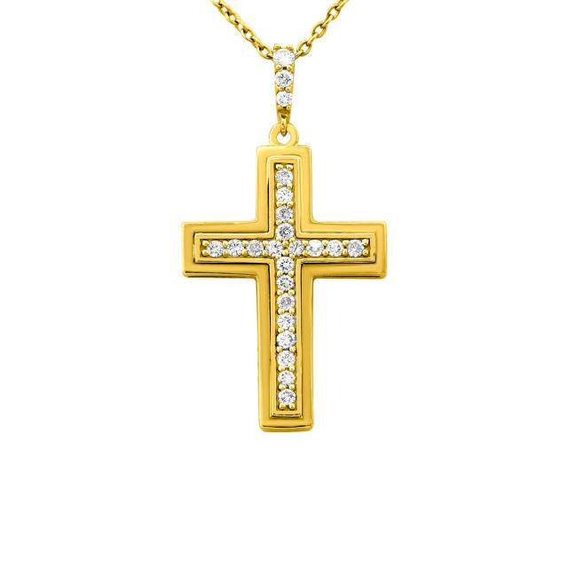 Колье Крест из жёлтого золота с бриллиантами (027547)