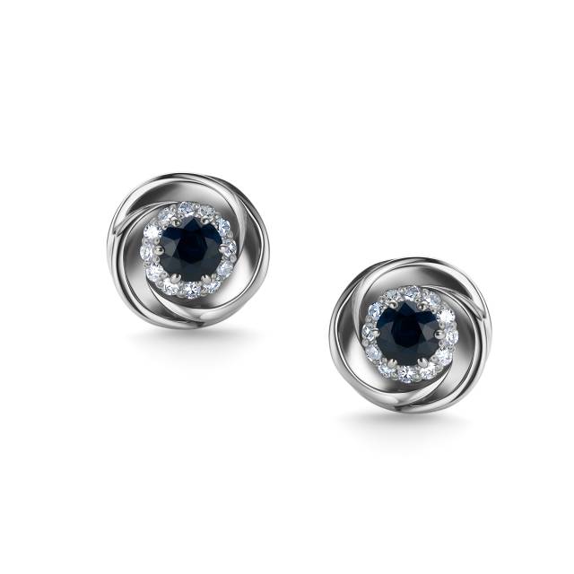 Серьги пусеты из белого золота с бриллиантами и сапфирами (031611)