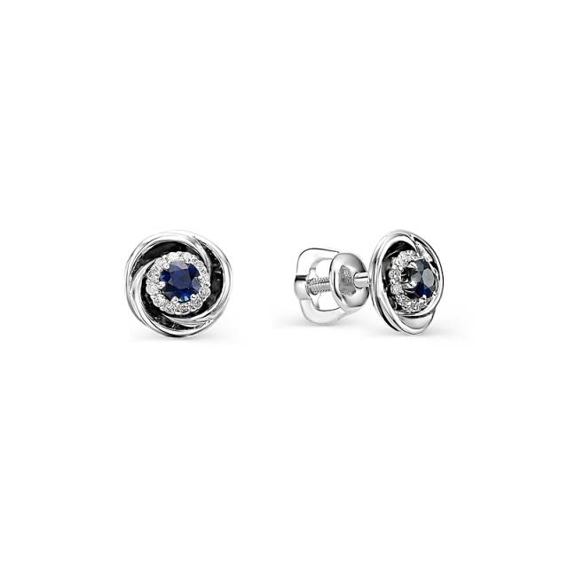 Серьги пусеты из белого золота с бриллиантами и сапфирами (031611)