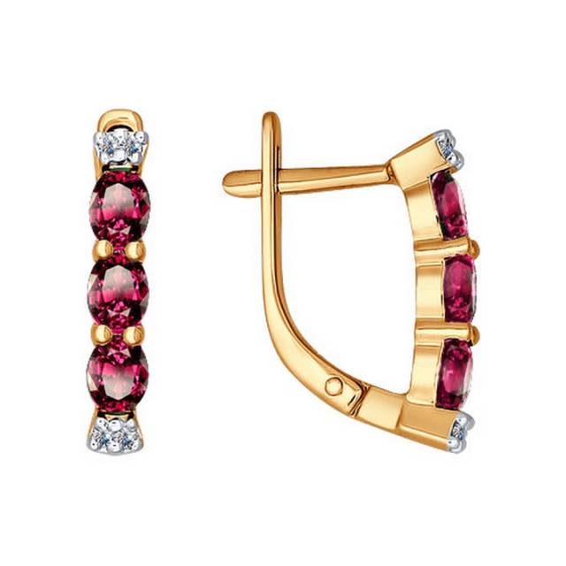 Серьги из красного золота с бриллиантами и рубинами (035471)