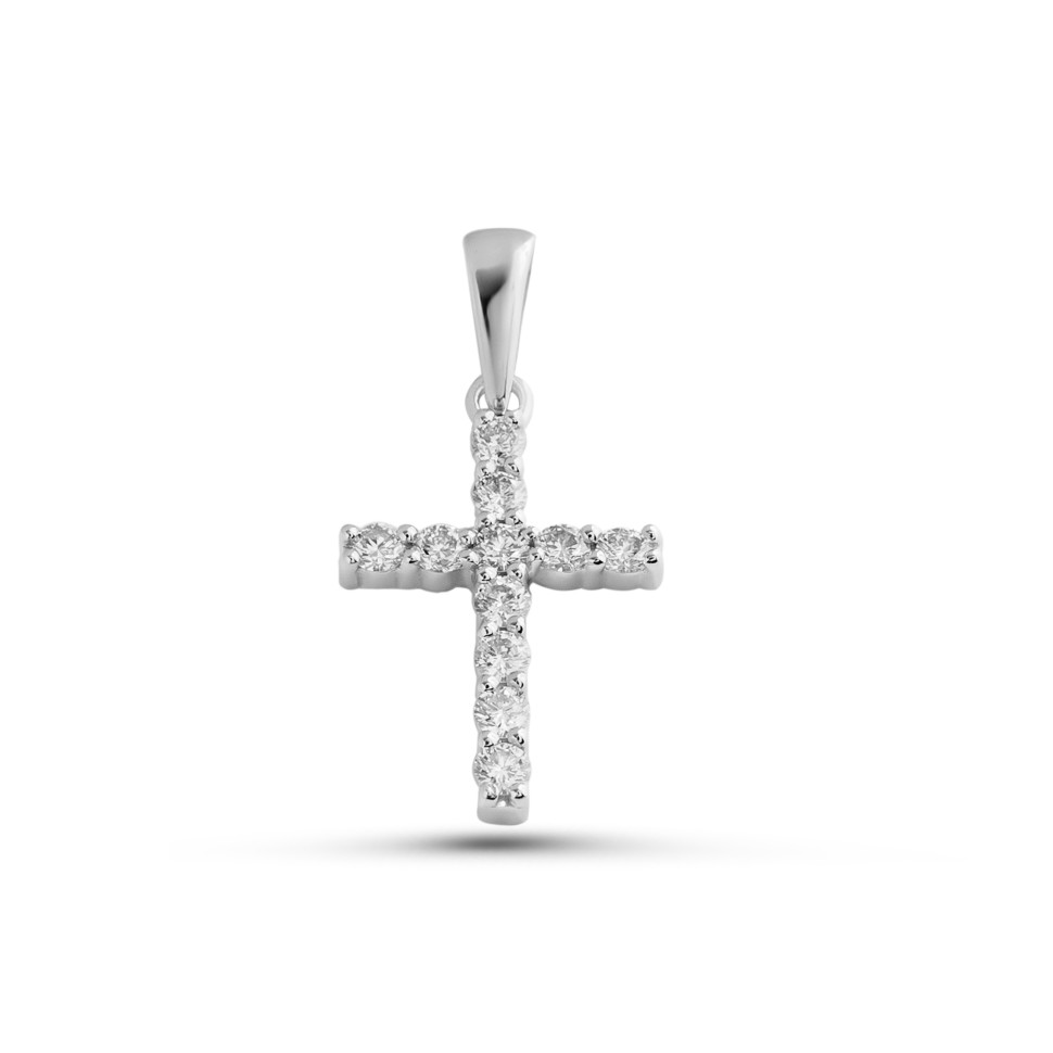 Кулон крест из белого золота с бриллиантами (061338)