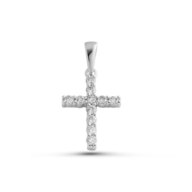 Кулон крест из белого золота с бриллиантами (061338)