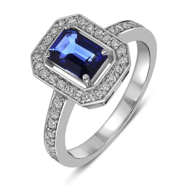 Кольцо из белого золота с бриллиантами и сапфиром (062662)