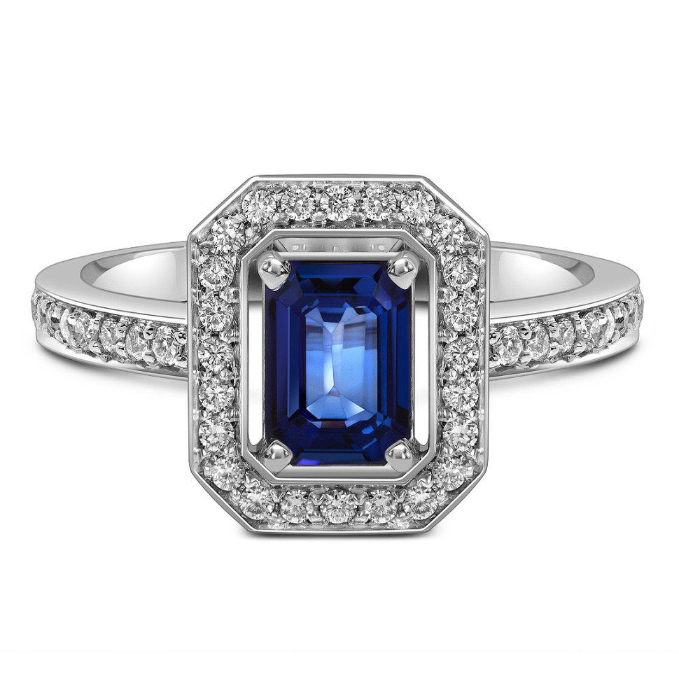 Кольцо из белого золота с бриллиантами и сапфиром (062662)