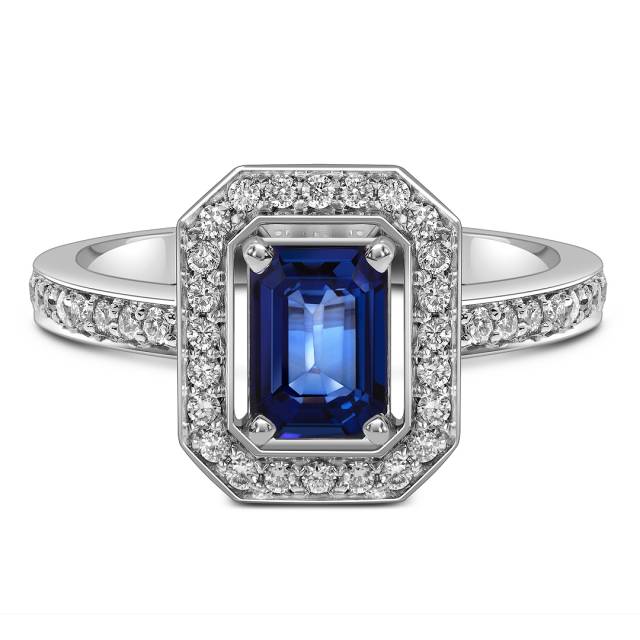 Кольцо из белого золота с бриллиантами и сапфиром (062662)