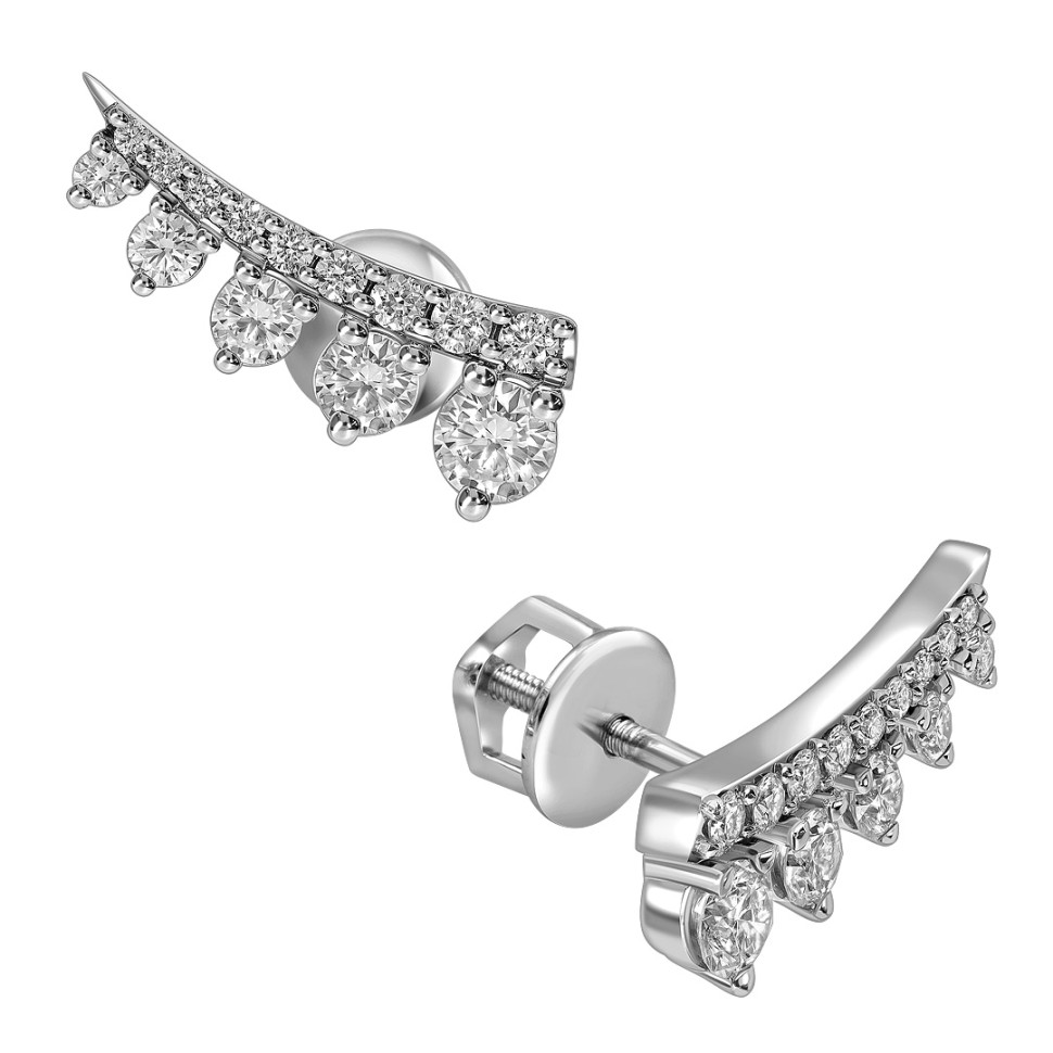 Серьги пусеты из белого золота с бриллиантами  (063638)