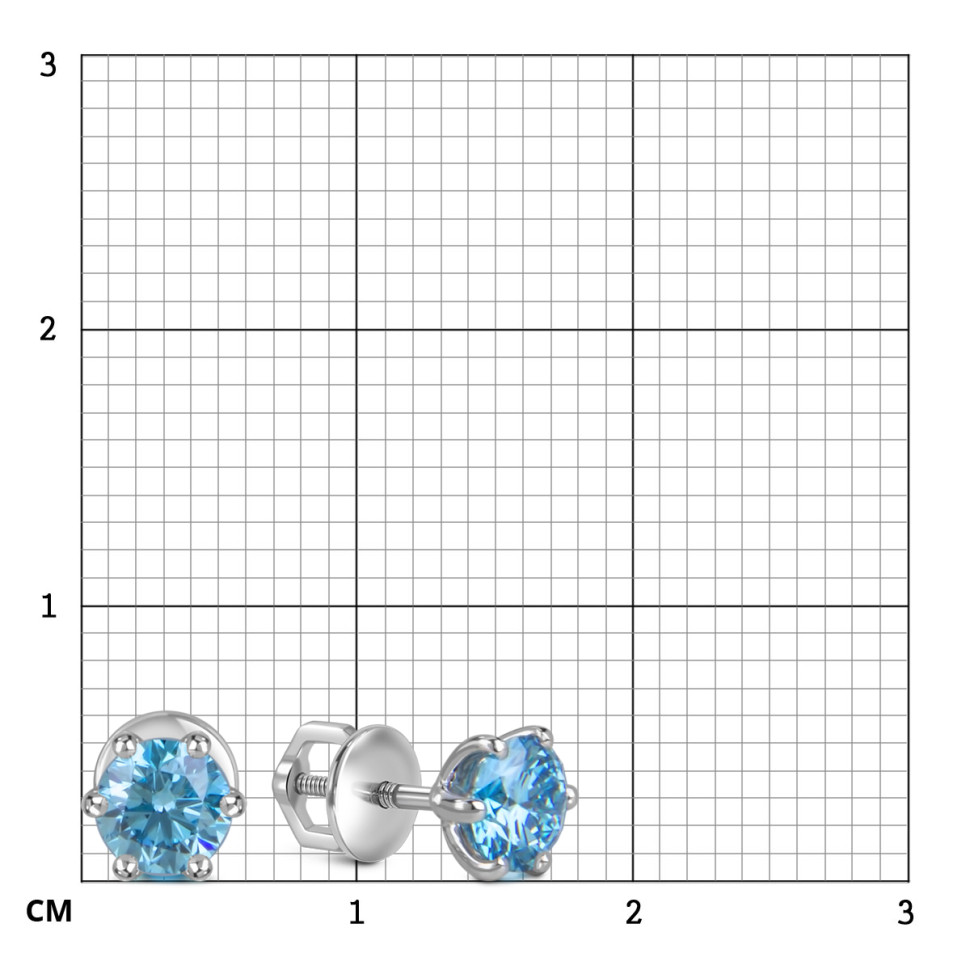 Серьги пусеты из белого золота с голубыми бриллиантами (060036)