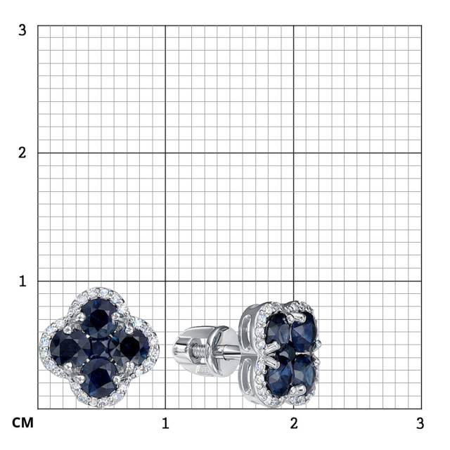 Серьги пусеты из белого золота с бриллиантами и сапфирами (055214)