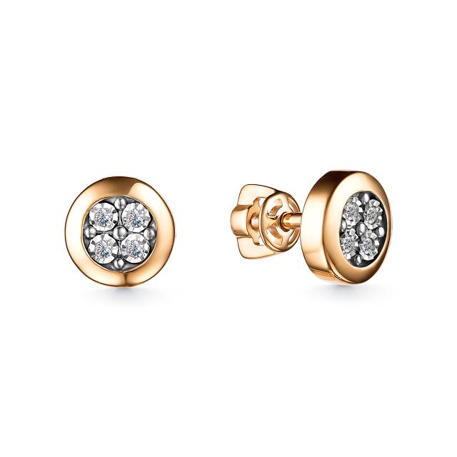 Серьги пусеты из красного золота с бриллиантами (049604)