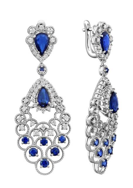 Серьги из белого золота с бриллиантами и сапфирами (024079)