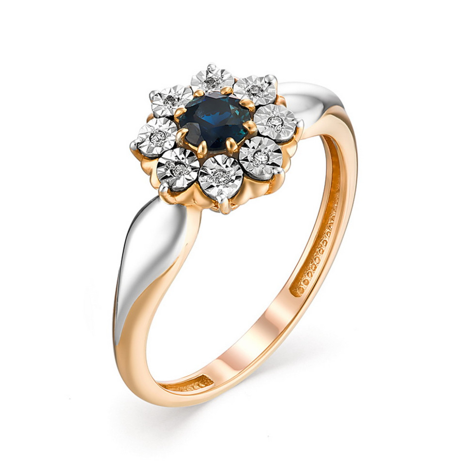 Кольцо из комбинированного золота с бриллиантами и сапфиром (035571)