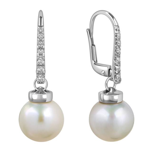 Серьги из белого золота с фианитами и жёмчугом (057922)