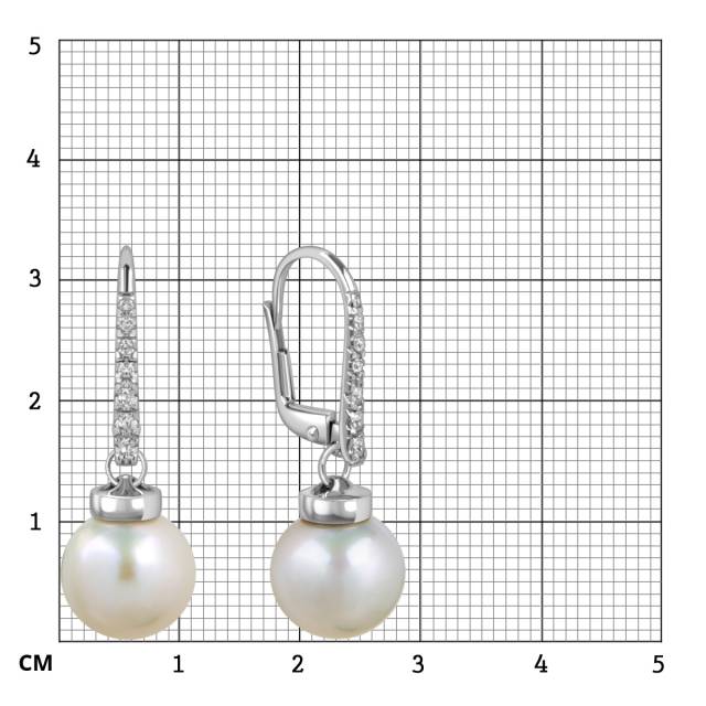 Серьги из белого золота с фианитами и жёмчугом (057922)