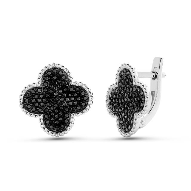 Серьги из белого золота с чёрными бриллиантами (060938)
