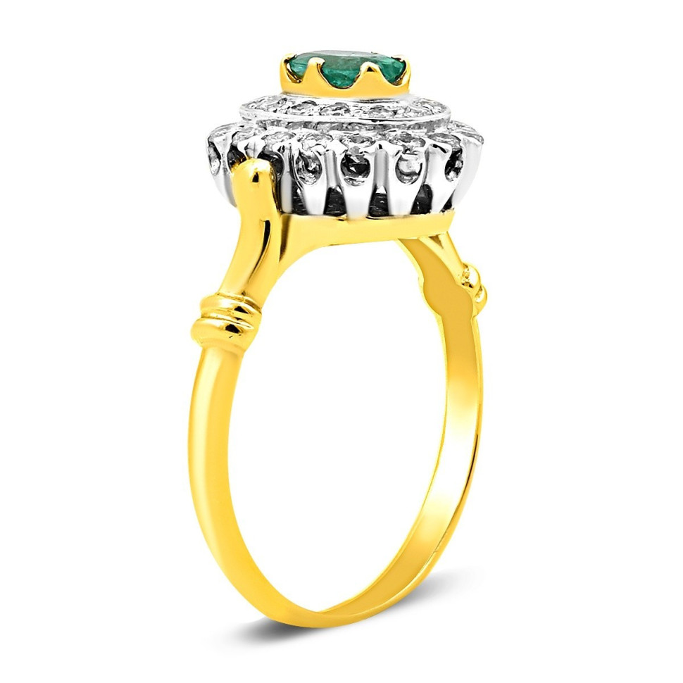 Кольцо из комбинированного золота с бриллиантами и изумрудом (018395)
