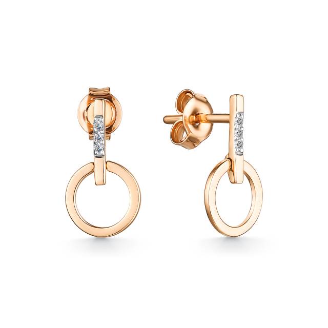 Серьги пусеты из красного золота с бриллиантами (050269)