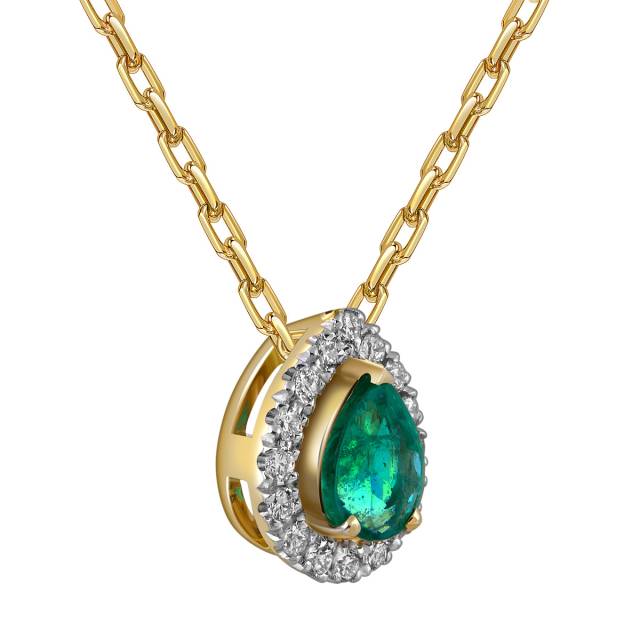 Колье из жёлтого золота с бриллиантами и изумрудом (061996)