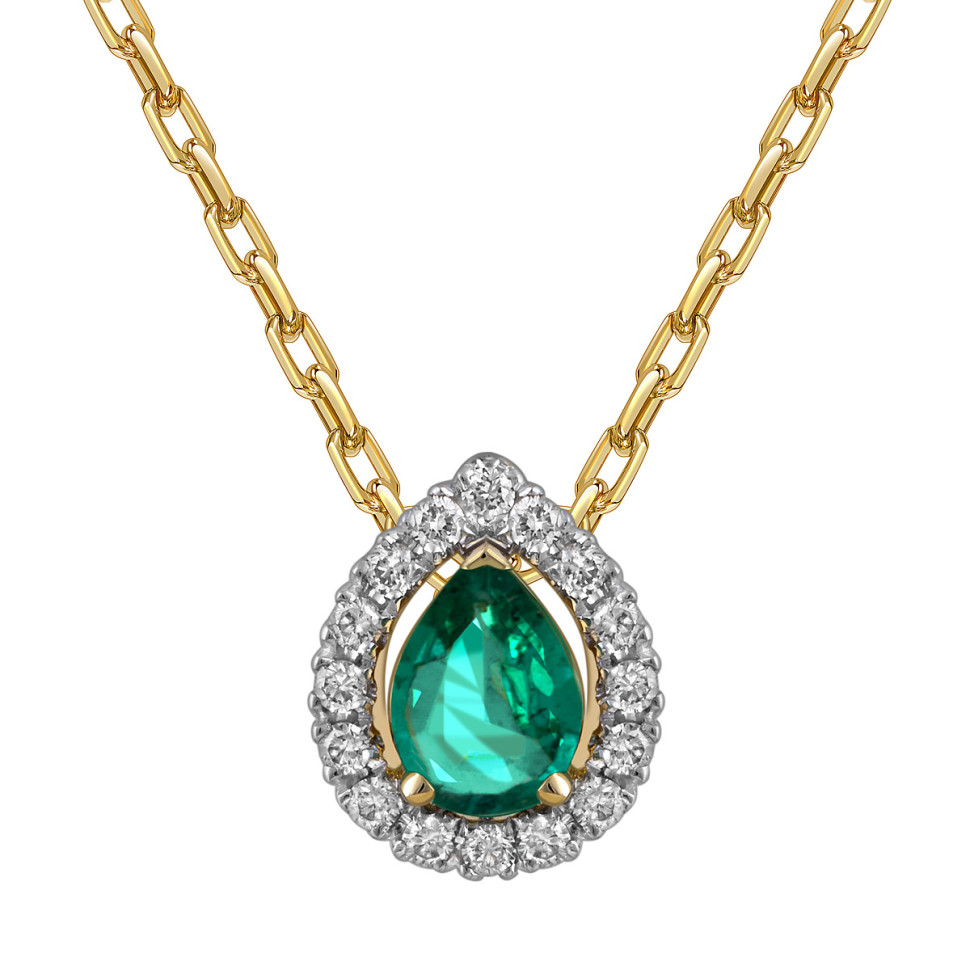 Колье из жёлтого золота с бриллиантами и изумрудом (061996)