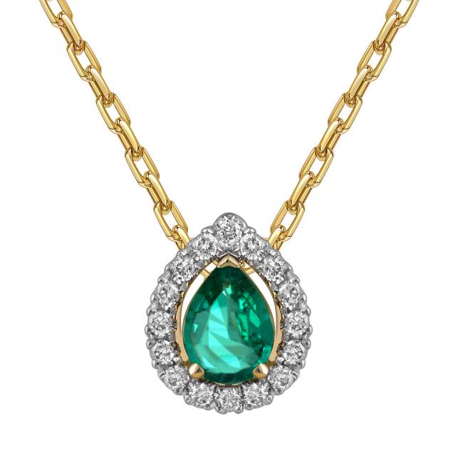Колье из жёлтого золота с бриллиантами и изумрудом (061996)
