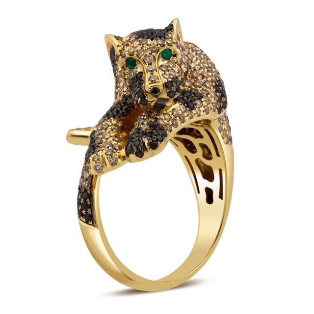 Кольцо из жёлтого золота с бриллиантами и изумрудами (037609)