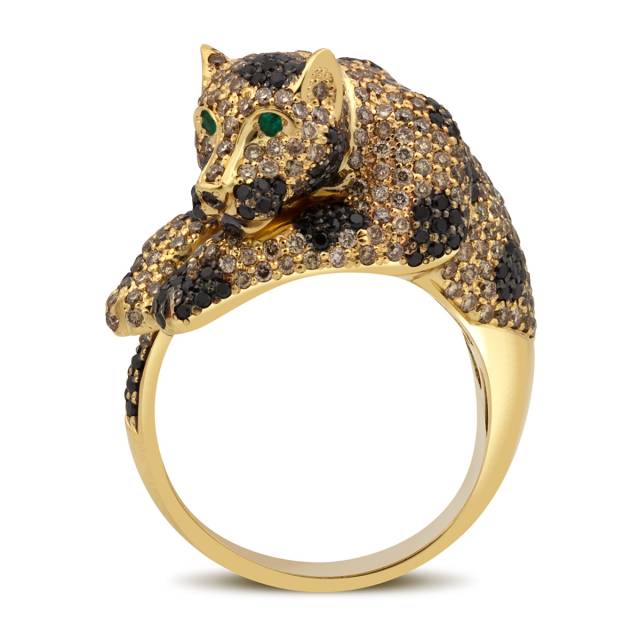 Кольцо из жёлтого золота с бриллиантами и изумрудами (037609)