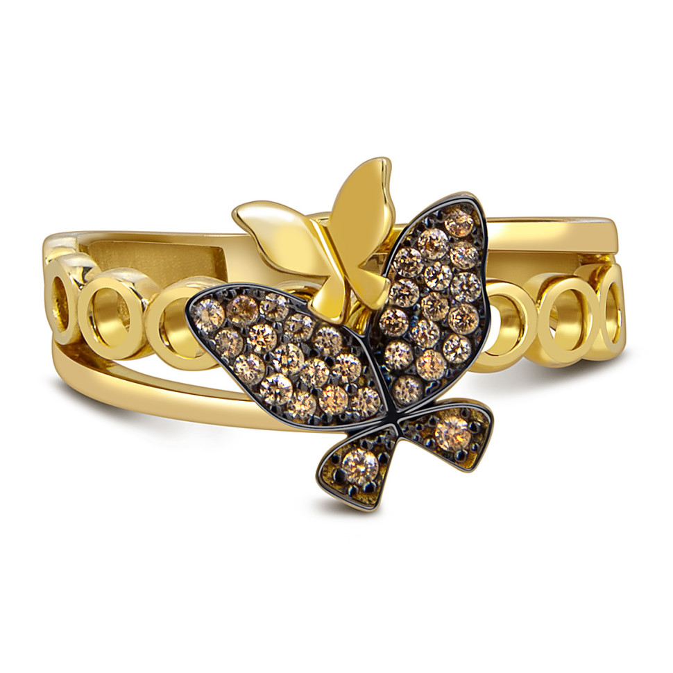 Кольцо из жёлтого золота с фианитами 