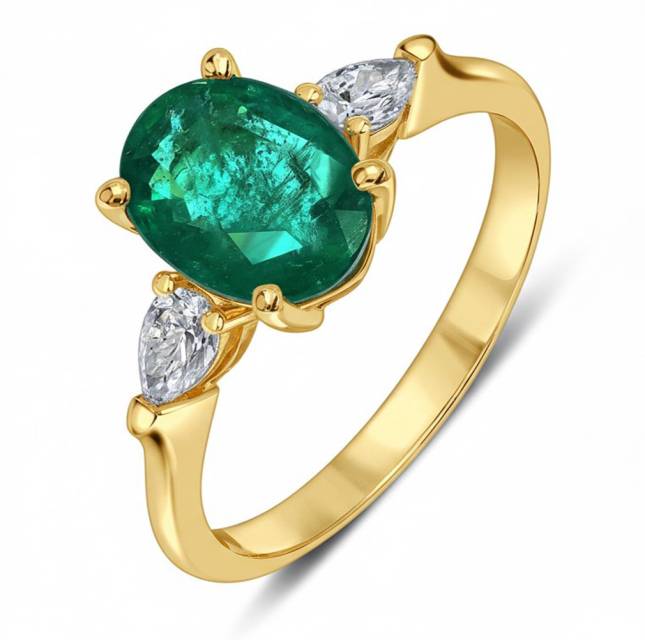 Кольцо из жёлтого золота с бриллиантами и изумрудом (063507)