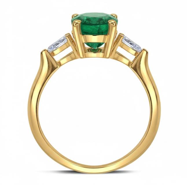 Кольцо из жёлтого золота с бриллиантами и изумрудом (063507)