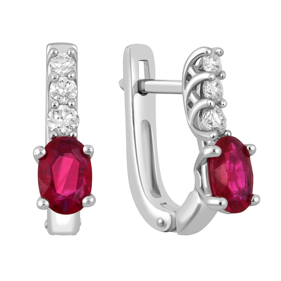 Серьги из белого золота с бриллиантами и рубинами (047812)
