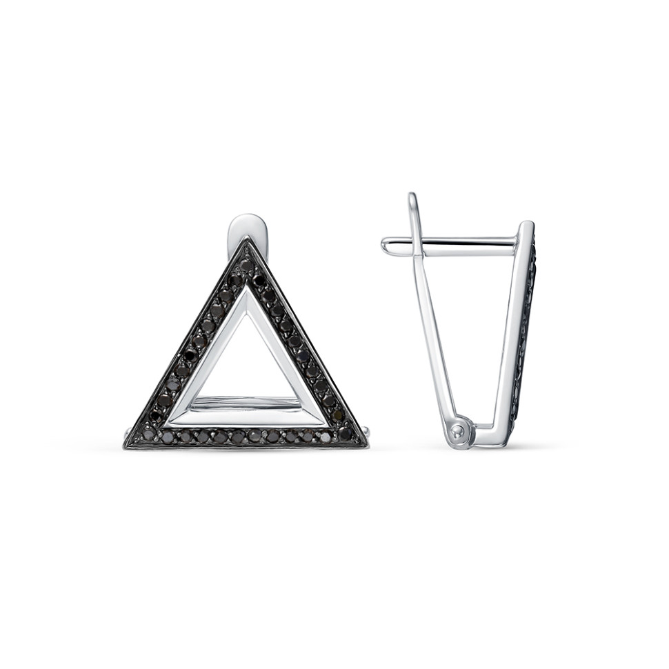 Серьги из белого золота с чёрными бриллиантами (059496)