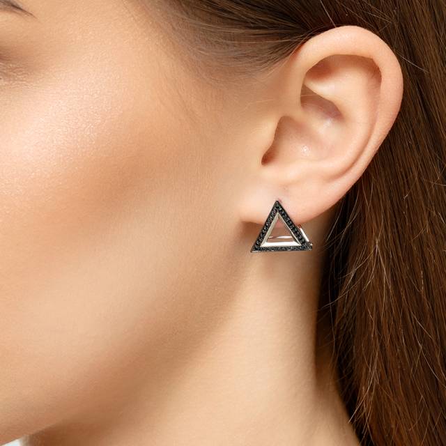 Серьги из белого золота с чёрными бриллиантами (059496)