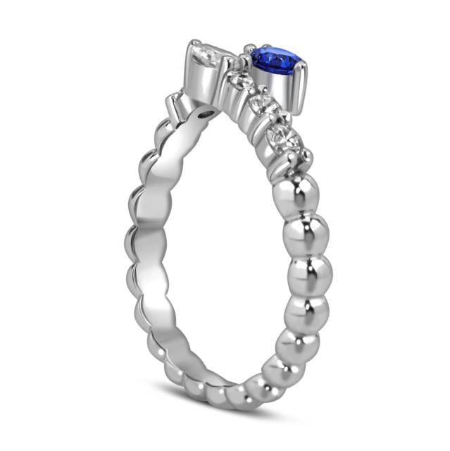 Кольцо из белого золота с бриллиантами и сапфиром (059160)