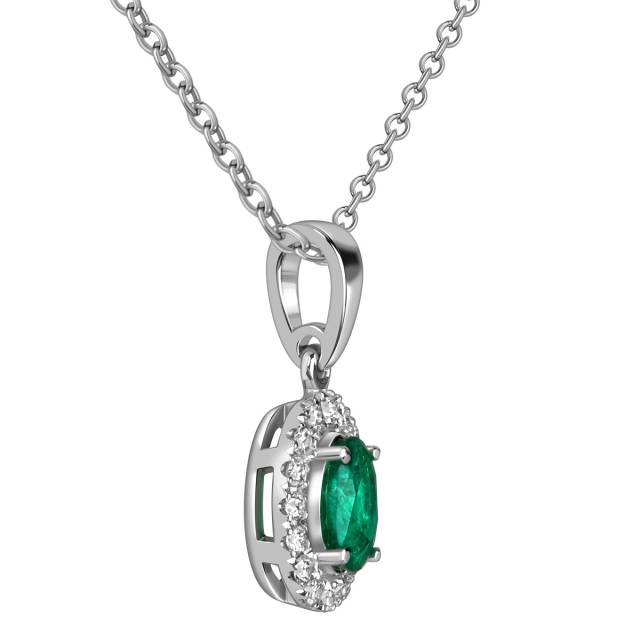 Кулон из белого золота с бриллиантами и изумрудом (062540)