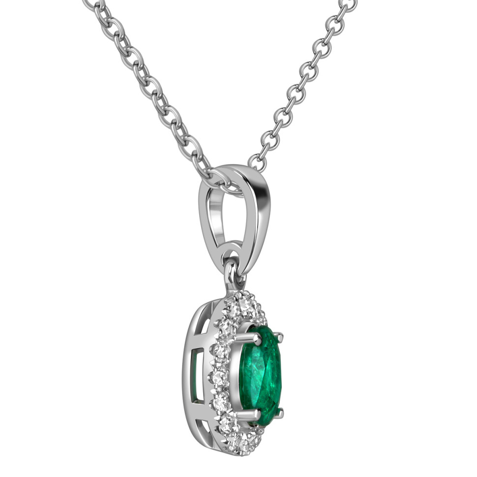 Кулон из белого золота с бриллиантами и изумрудом (062540)