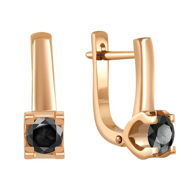 Серьги из красного золота с чёрными бриллиантами (048377)
