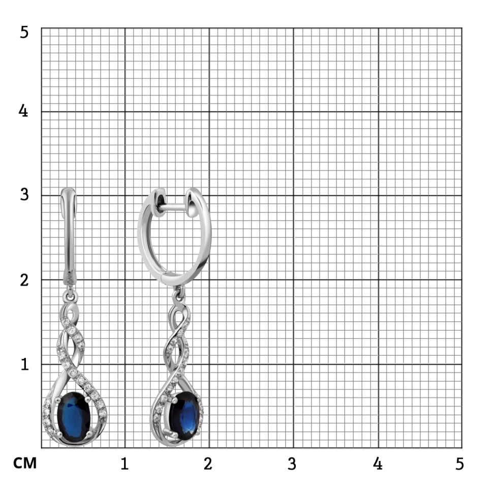 Серьги из белого золота с бриллиантами и сапфирами (028847)