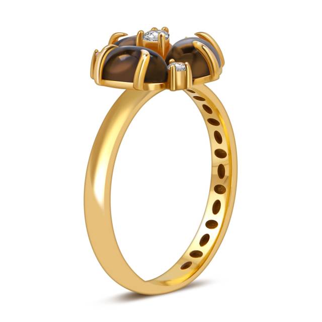 Кольцо из жёлтого золота с фианитами и дымчатами кварцами (057849)