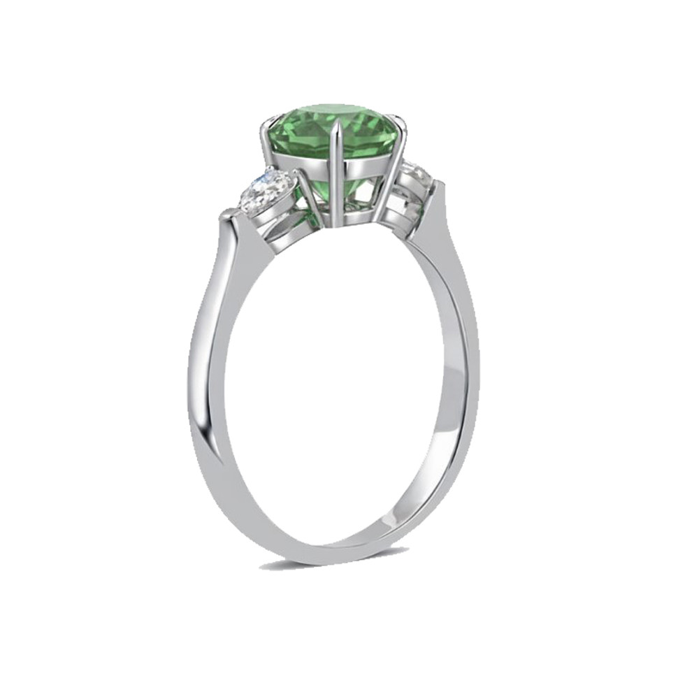 Кольцо из белого золота с бриллиантами и зелёным турмалином (062994)