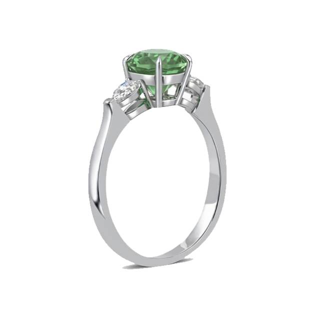 Кольцо из белого золота с бриллиантами и зелёным турмалином (062994)