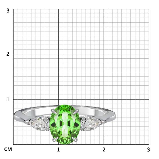 Кольцо из белого золота с бриллиантами и зелёным турмалином (062994)
