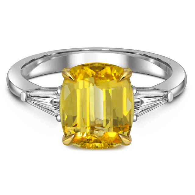 Кольцо из белого золота с жёлтым сапфиром и бриллиантами (063566)