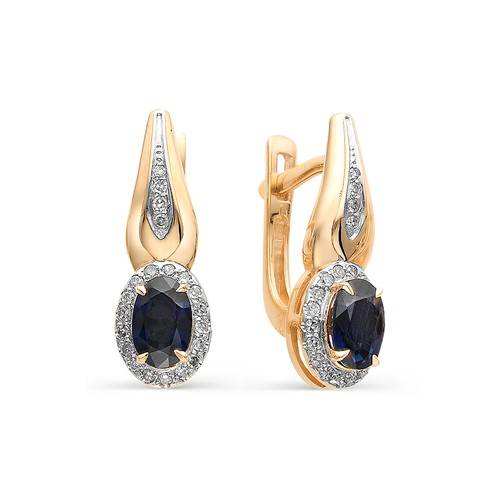 Серьги из красного золота с бриллиантами и сапфирами (033780)