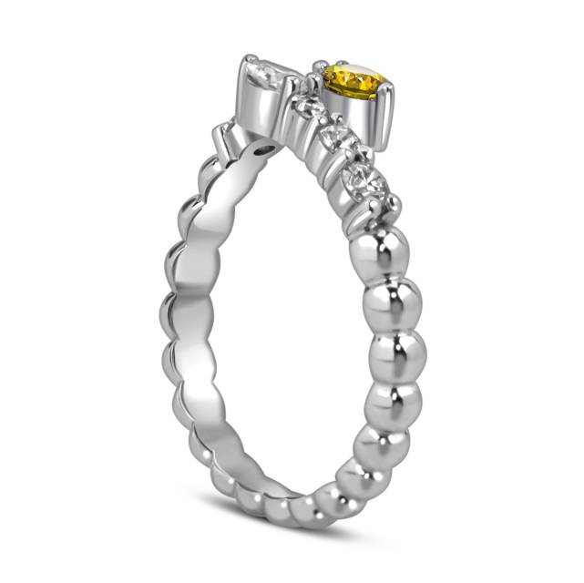 Кольцо из белого золота с бриллиантами и жёлтым сапфиром (059164)
