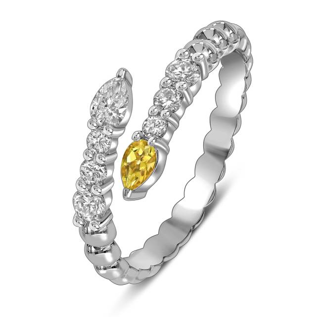 Кольцо из белого золота с бриллиантами и жёлтым сапфиром (059164)