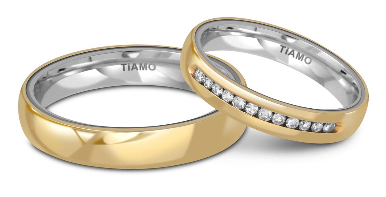 Обручальное кольцо из комбинированного золота с бриллиантами TIAMO (045736)