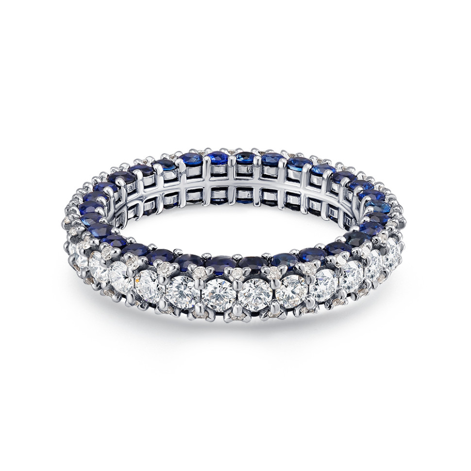 Кольцо из белого золота с бриллиантами и сапфирами (051550)